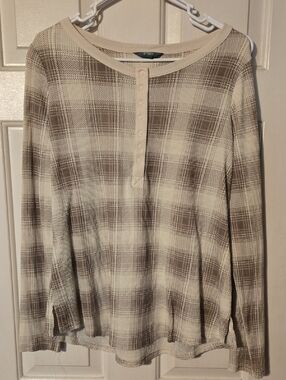 Terra & Sky Cream and Brown Textured Henley Top
